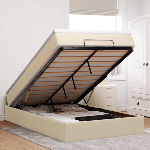 vidaXL Οθωμανικό κρεβάτι με στρώμα Cream 120x200cm ύφασμα