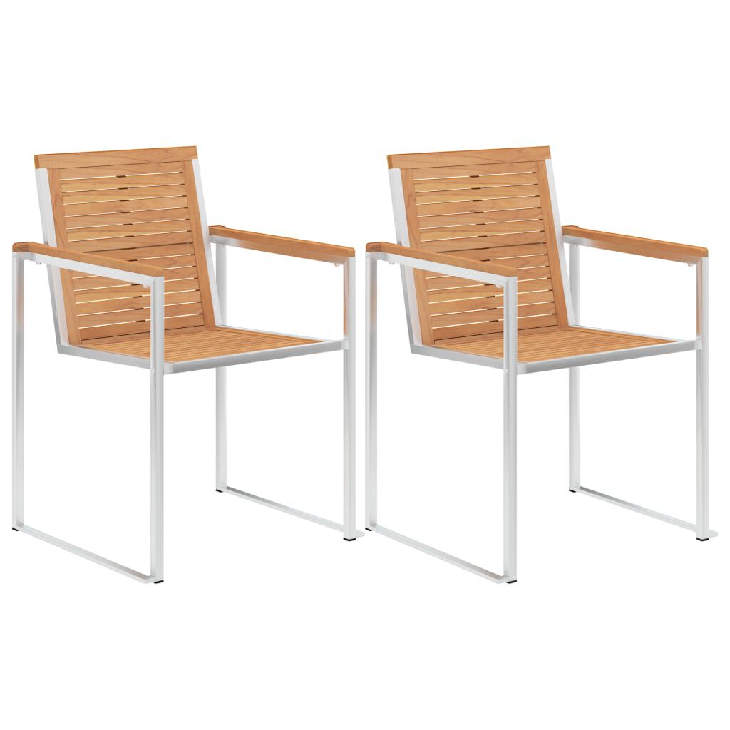 vidaXL Καρέκλες Κήπου 2 τεμ. από Μασίφ Ξύλο Teak/Ανοξείδωτο Ατσάλι