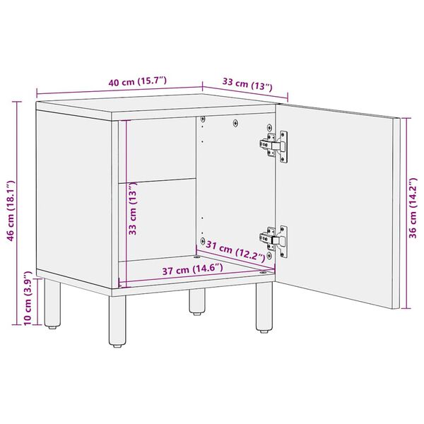 vidaXL Κομοδίνα 2 τεμάχια καφέ 40x33x46 cm από μασίφ ξύλο Mango