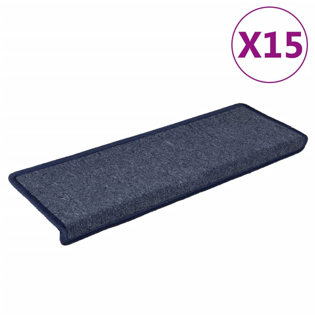 vidaXL Πατάκια Σκάλας Μοκέτα 15 τεμ. Γκρι/Μπλε 65x21x4 εκ.