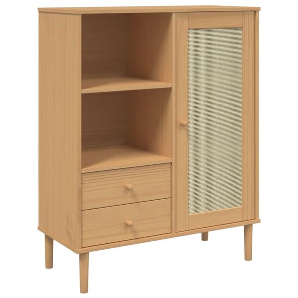 vidaXL Ντουλάπι Ψηλό SENJA Καφέ/Ρατάν 90x40x112 εκ. Μασίφ Ξύλο Πεύκου