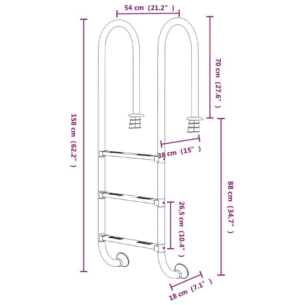 vidaXL Σκάλα Πισίνας 54 x 38 x 158 εκ. από Ανοξείδωτο Ατσάλι
