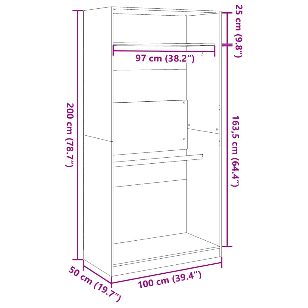 vidaXL Ντουλάπα Καφέ Δρυς 100x50x200 εκ. από Επεξεργασμένο Ξύλο