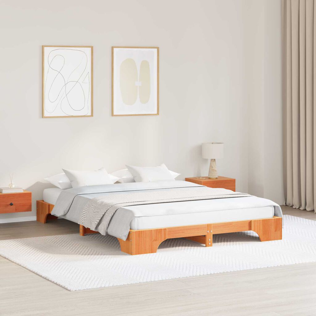vidaXL Κρεβάτι Καφέ κερωμένο Μασίφ ξύλο 150 x 200 εκ Ανθεκτικό Κρεβάτι