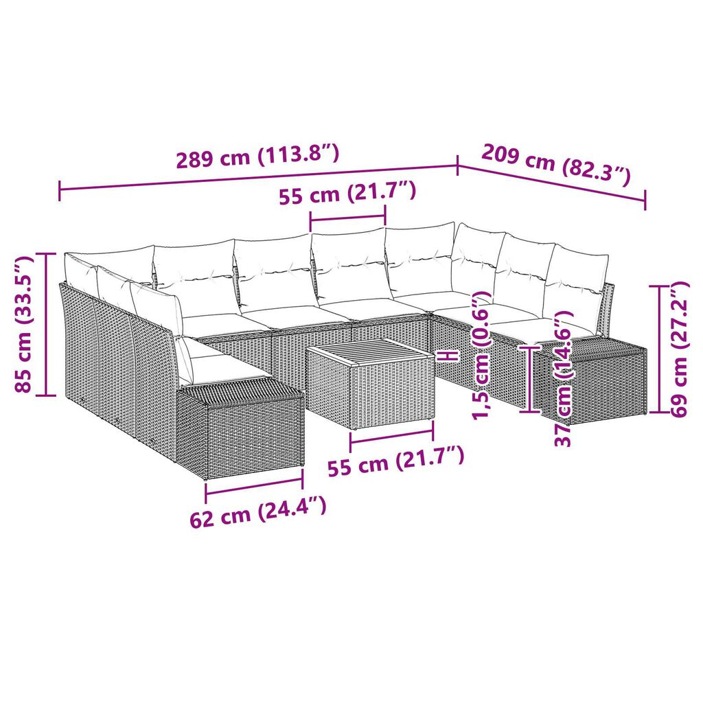vidaXL Σετ Καναπέ Κήπου 10 pcs Μαύρο και λευκό
