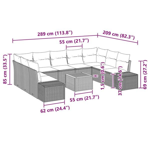 vidaXL Σετ Καναπέ Κήπου 10 pcs Μαύρο και λευκό