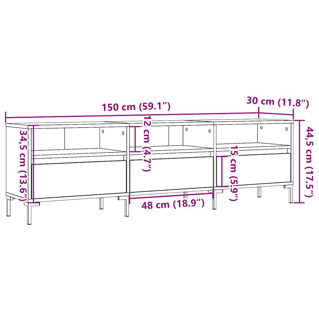 vidaXL Έπιπλο Τηλεόρασης τεχνίτης Δρυς 150x30x44,5 εκ