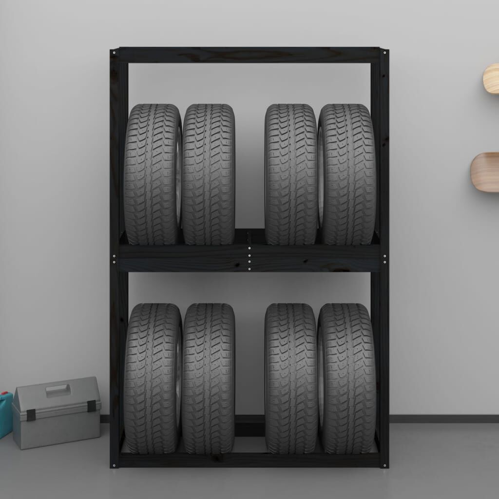 vidaXL Ραφιέρα Ελαστικών Μαύρη 120x40x180 εκ. από Μασίφ Ξύλο Πεύκου