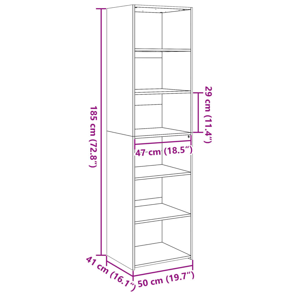 vidaXL Ντουλάπι Μαύρο 50x41x185 εκ. Επεξεργασμένο Ξύλο