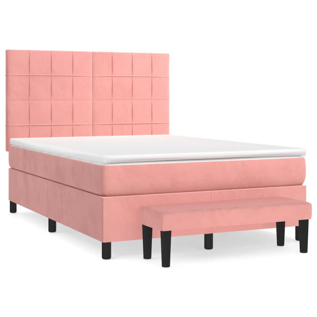 vidaXL Κρεβάτι Boxspring με Στρώμα Ροζ 140x200 εκ. Βελούδινο