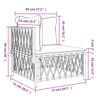 vidaXL Καναπές Κήπου Γωνιακός Λευκός από Πλεγμένο Ύφασμα με Μαξιλάρια