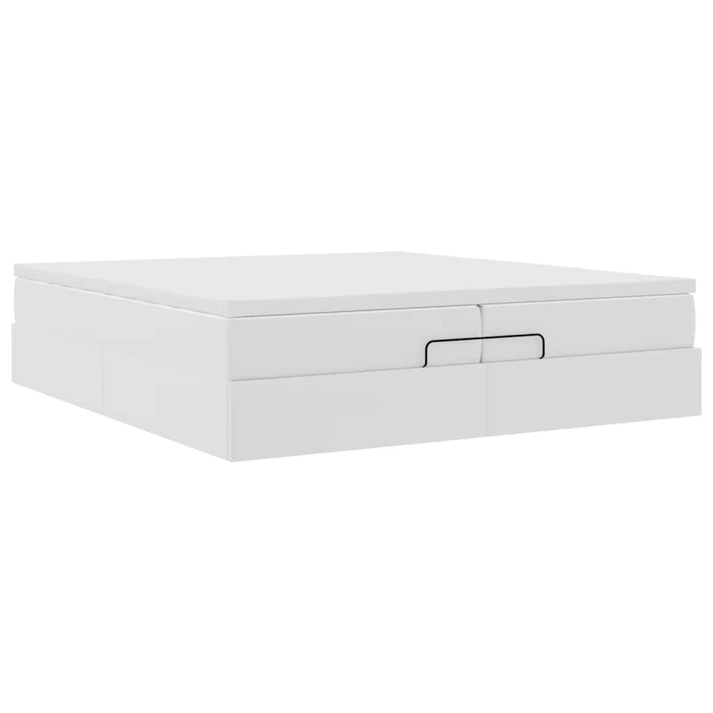 vidaXL Οθωμανικό κρεβάτι με στρώματα Λευκό 200x200cm Faux Leather