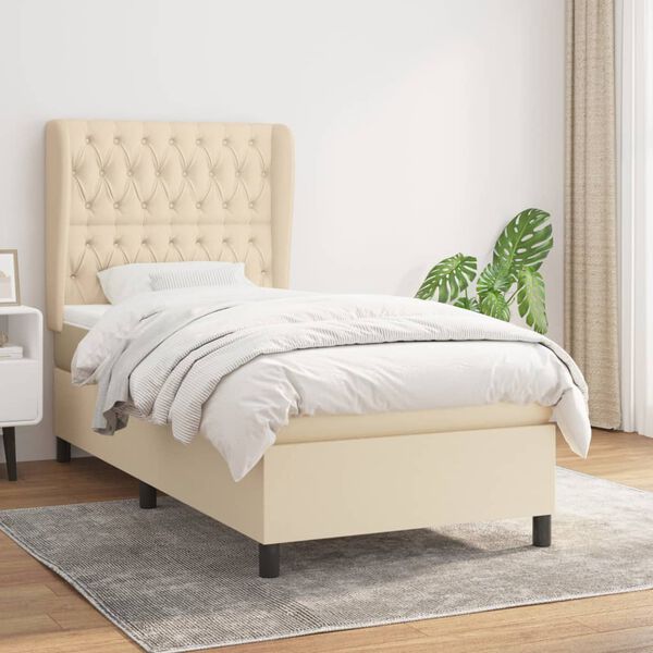 vidaXL &Kappa;&rho;&epsilon;&beta;ά&tau;&iota; Boxspring &mu;&epsilon; &Sigma;&tau;&rho;ώ&mu;&alpha; &Kappa;&rho;&epsilon;&mu; 90x190 &epsilon;&kappa;.&Upsilon;&phi;&alpha;&sigma;&mu;ά&tau;&iota;&nu;&omicron;