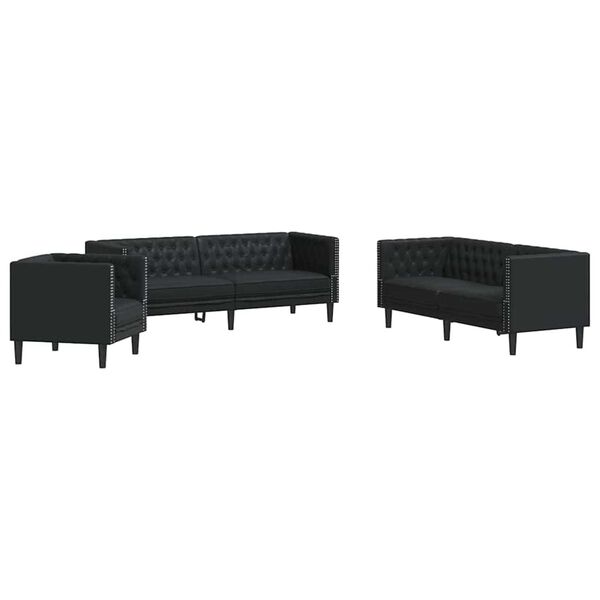 vidaXL Σετ Καναπέ 3 pcs Μαύρο 194 x 74.5 x 70.5 εκ. Τεχνητό δέρμα