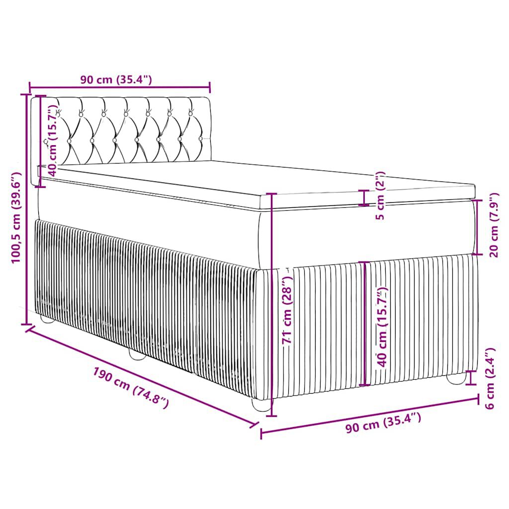 vidaXL Κρεβάτι Boxspring με Στρώμα Μπλε 90x190 εκ.Υφασμάτινο