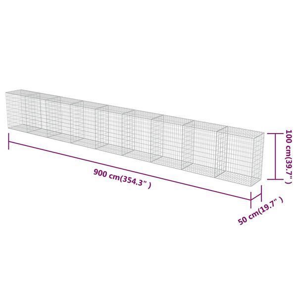 vidaXL Συρματοκιβώτιο Τοίχος 900x50x100 εκ. Γαλβαν.Χάλυβας + Καλύμματα