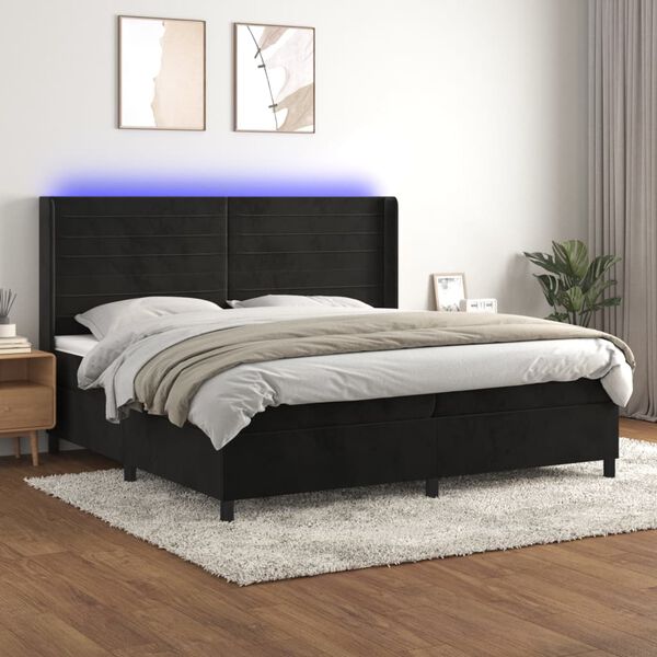 vidaXL &Kappa;&rho;&epsilon;&beta;ά&tau;&iota; Boxspring &mu;&epsilon; &Sigma;&tau;&rho;ώ&mu;&alpha; & LED &Mu;&alpha;ύ&rho;&omicron; 200x200 &epsilon;&kappa;. &Beta;&epsilon;&lambda;&omicron;ύ&delta;&iota;&nu;&omicron;