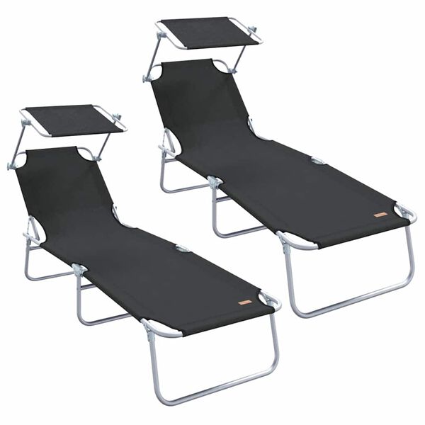 vidaXL Ξαπλώστρα 2-πρόσωπο 2 pcs Μαύρο 58 x 188 x 77 εκ. ύφασμα