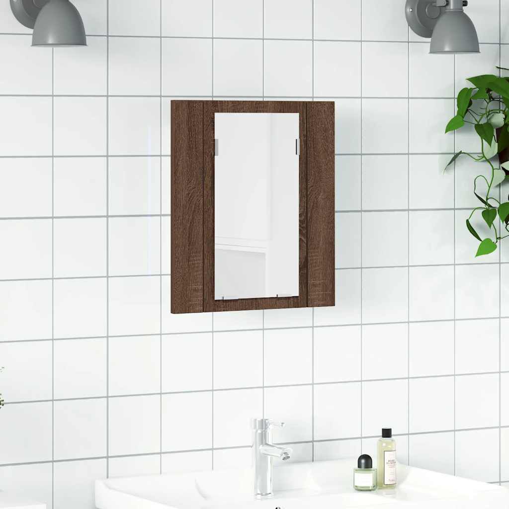 vidaXL Έπιπλο Καθρέφτη Μπάνιου LED Καφέ Δρυς 40x12x45 εκ. Επεξ. Ξύλο
