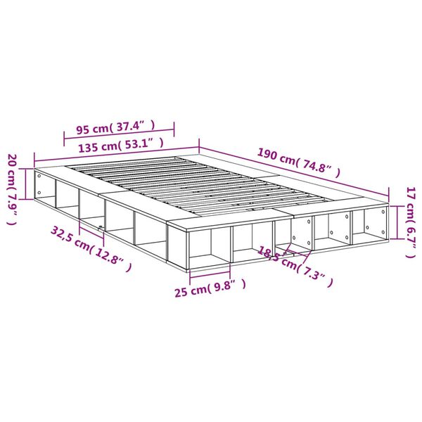 vidaXL Πλαίσιο Κρεβατιού Sonoma Δρυς 135x190 εκ. Επεξεργασμένο Ξύλο