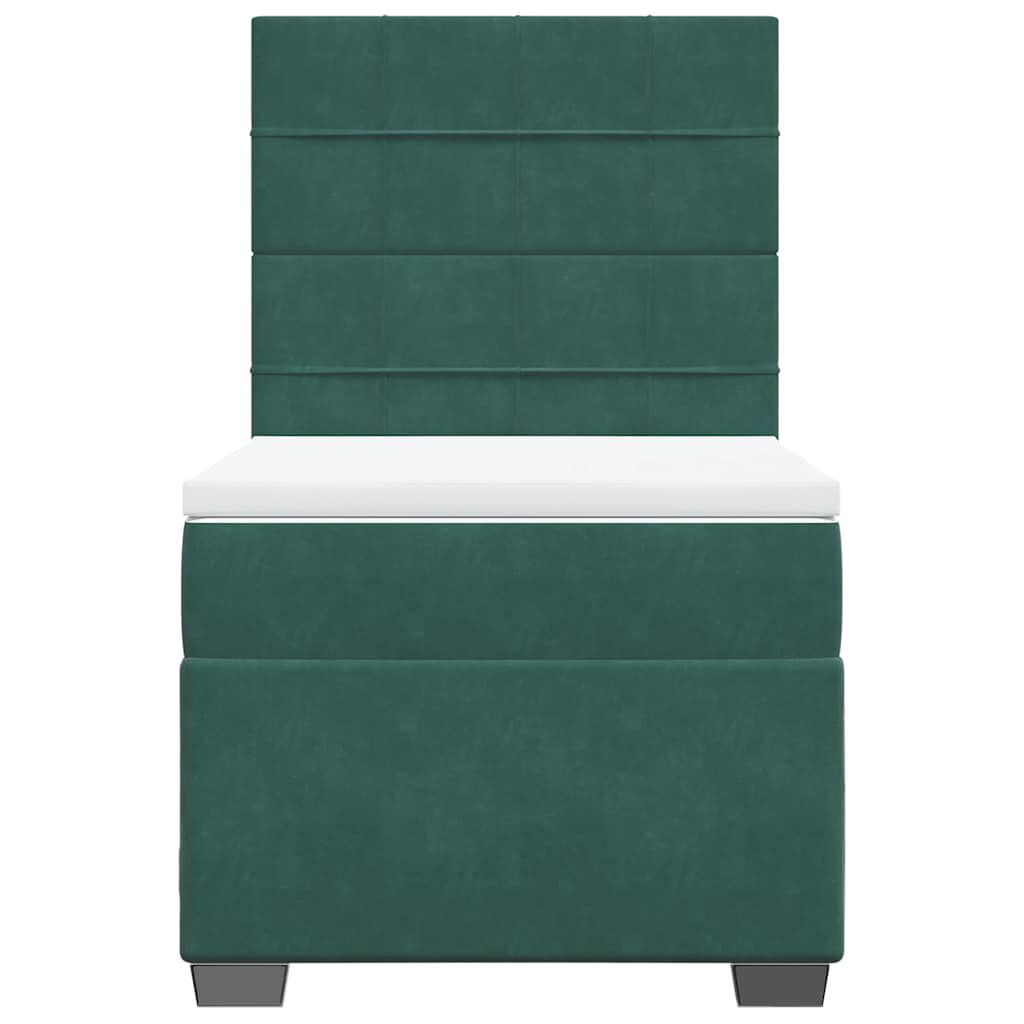 vidaXL Κρεβάτι Boxspring με Στρώμα Σκούρο Πράσινο 100x200εκ. Βελούδινο