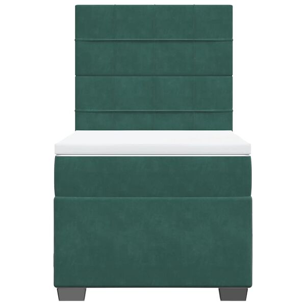 vidaXL Κρεβάτι Boxspring με Στρώμα Σκούρο Πράσινο 100x200εκ. Βελούδινο