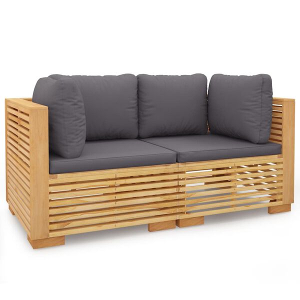 vidaXL Καναπέδες Κήπου Γωνιακοί 2 τεμ. Μασίφ Ξύλο Teak με Μαξιλάρια