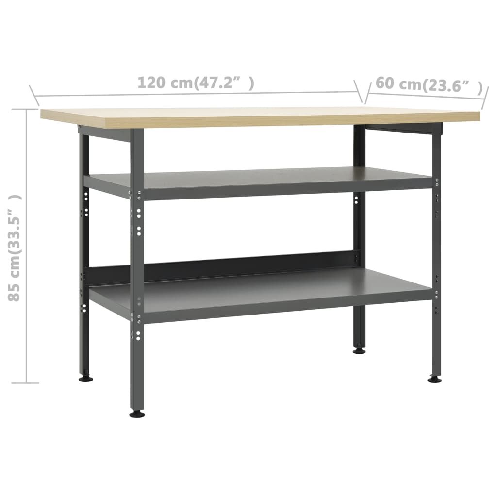vidaXL Πάγκος Εργασίας Γκρι 120 x 60 x 85 εκ. Ατσάλινος