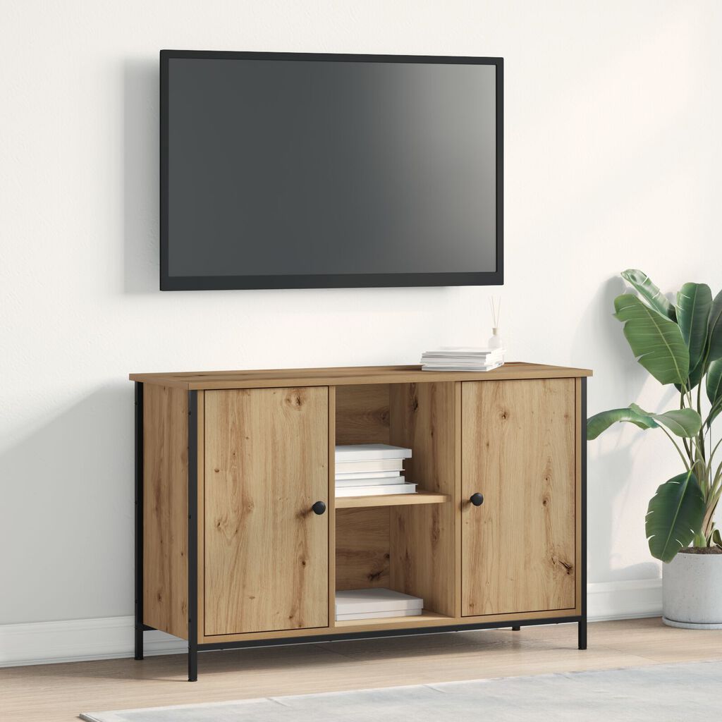 vidaXL Ντουλάπα Τηλεόρασης Μαύρη Δρυς 101x35x65 εκ. Κατασκευασμένο από ξύλο και ατσάλι
