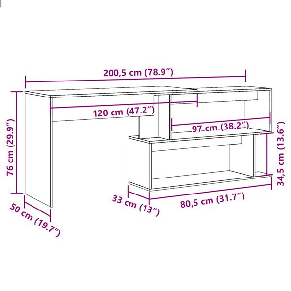 vidaXL Γραφείο Γωνιακό Παλιό Ξύλο 200,5x50x76 εκ. Επεξεργασμένο Ξύλο
