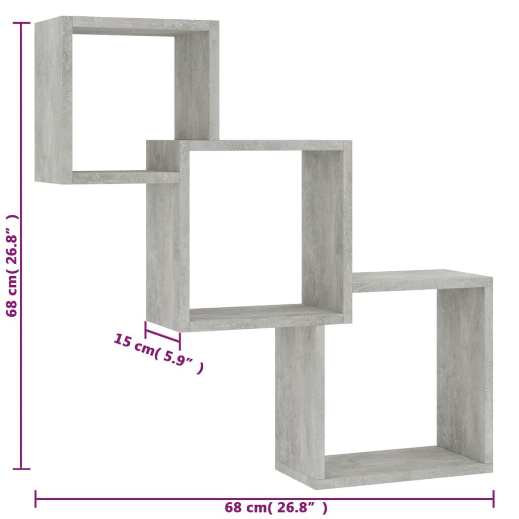 vidaXL Ράφια Κύβοι Τοίχου Γκρι Σκυροδέματος 68x15x68 εκ. Επεξ. Ξύλο
