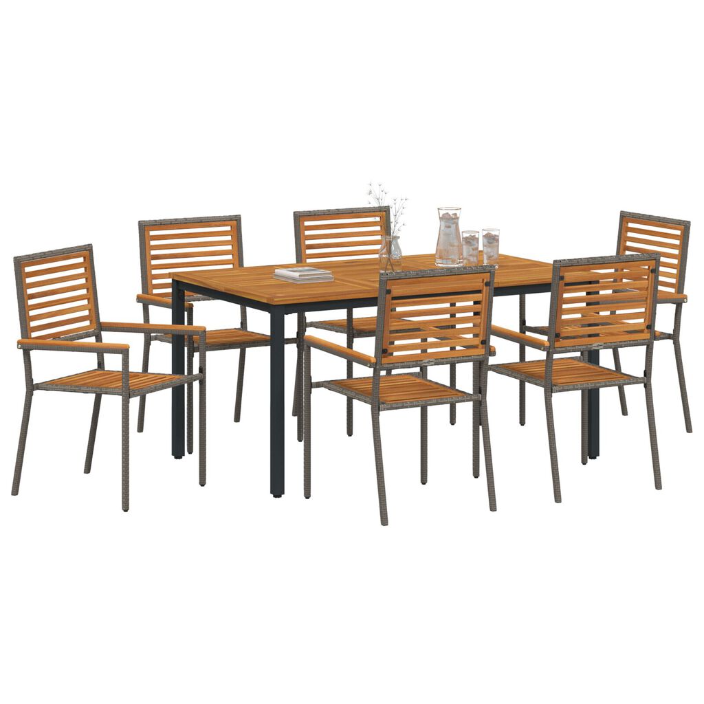 vidaXL Σέτ φαγητού για κήπο 7 pcs Γκρι και φυσικό 150 x 90 x 75 cm