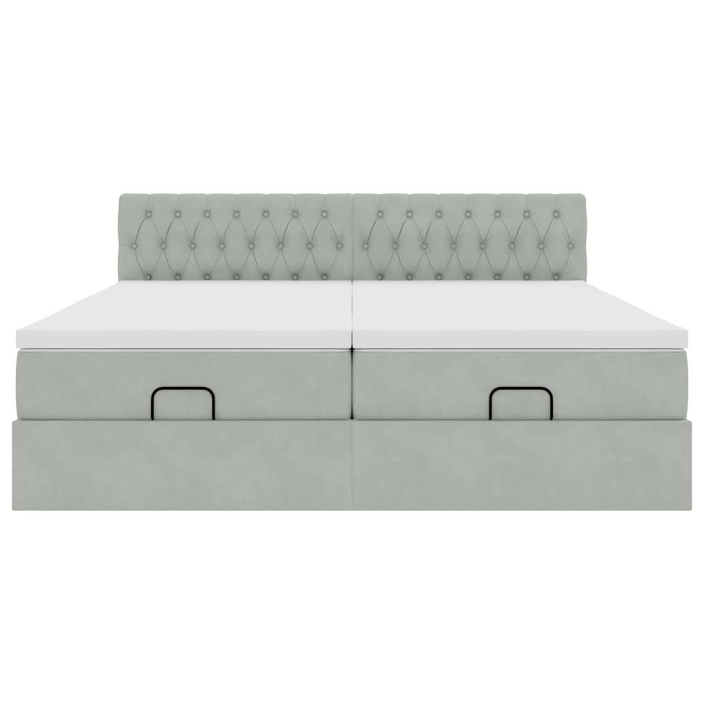 vidaXL Οθωμανικό κρεβάτι με στρώματα & LEDs Ανοιχτό γκρι Βελούδο
