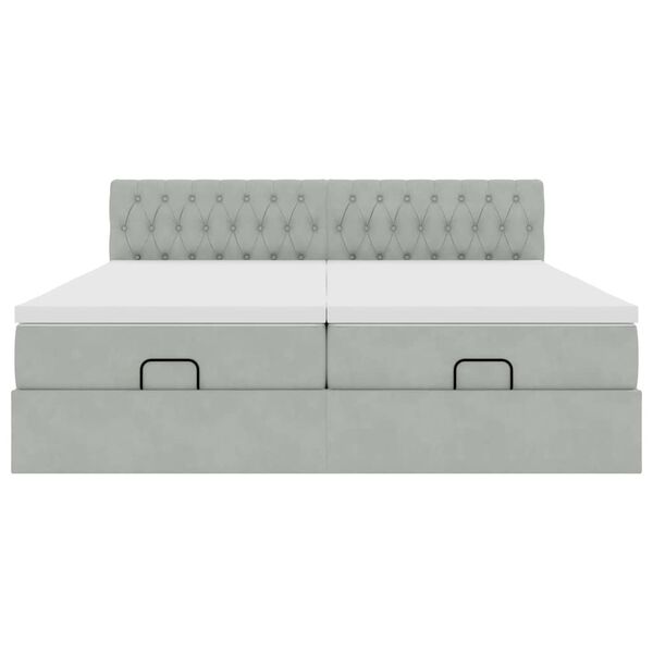 vidaXL Οθωμανικό κρεβάτι με στρώματα & LEDs Ανοιχτό γκρι Βελούδο