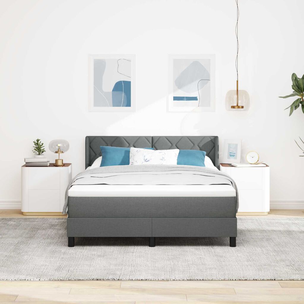 vidaXL Κρεβάτι Box Spring με Στρώμα Σκούρο Γκρι 140x200 εκ. Ύφασμα