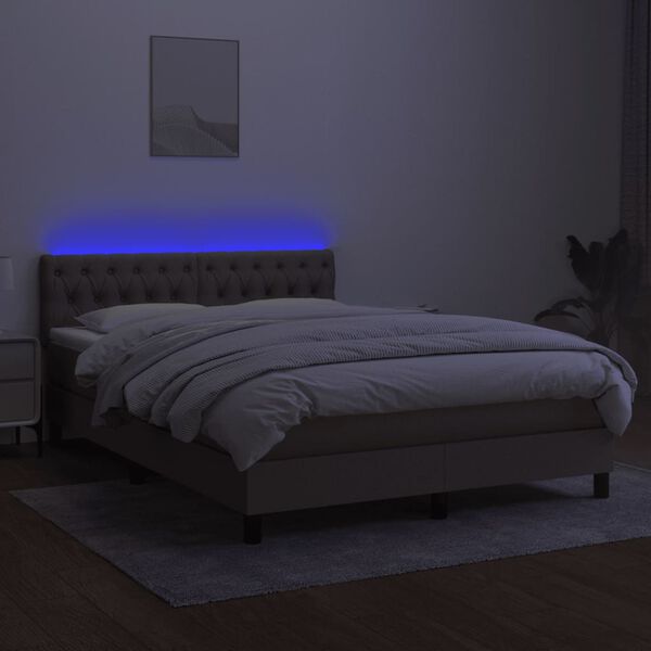 vidaXL &Kappa;&rho;&epsilon;&beta;ά&tau;&iota; Boxspring &mu;&epsilon; &Sigma;&tau;&rho;ώ&mu;&alpha; & LED Taupe 140x190 &epsilon;&kappa;. &Upsilon;&phi;&alpha;&sigma;&mu;ά&tau;&iota;&nu;&omicron;