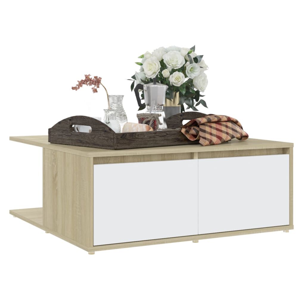 vidaXL Τραπεζάκι Σαλονιού Λευκό/Sonoma Δρυς 80x80x31 εκ. Επεξ. Ξύλο