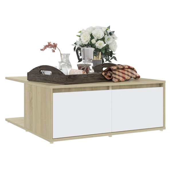 vidaXL Τραπεζάκι Σαλονιού Λευκό/Sonoma Δρυς 80x80x31 εκ. Επεξ. Ξύλο