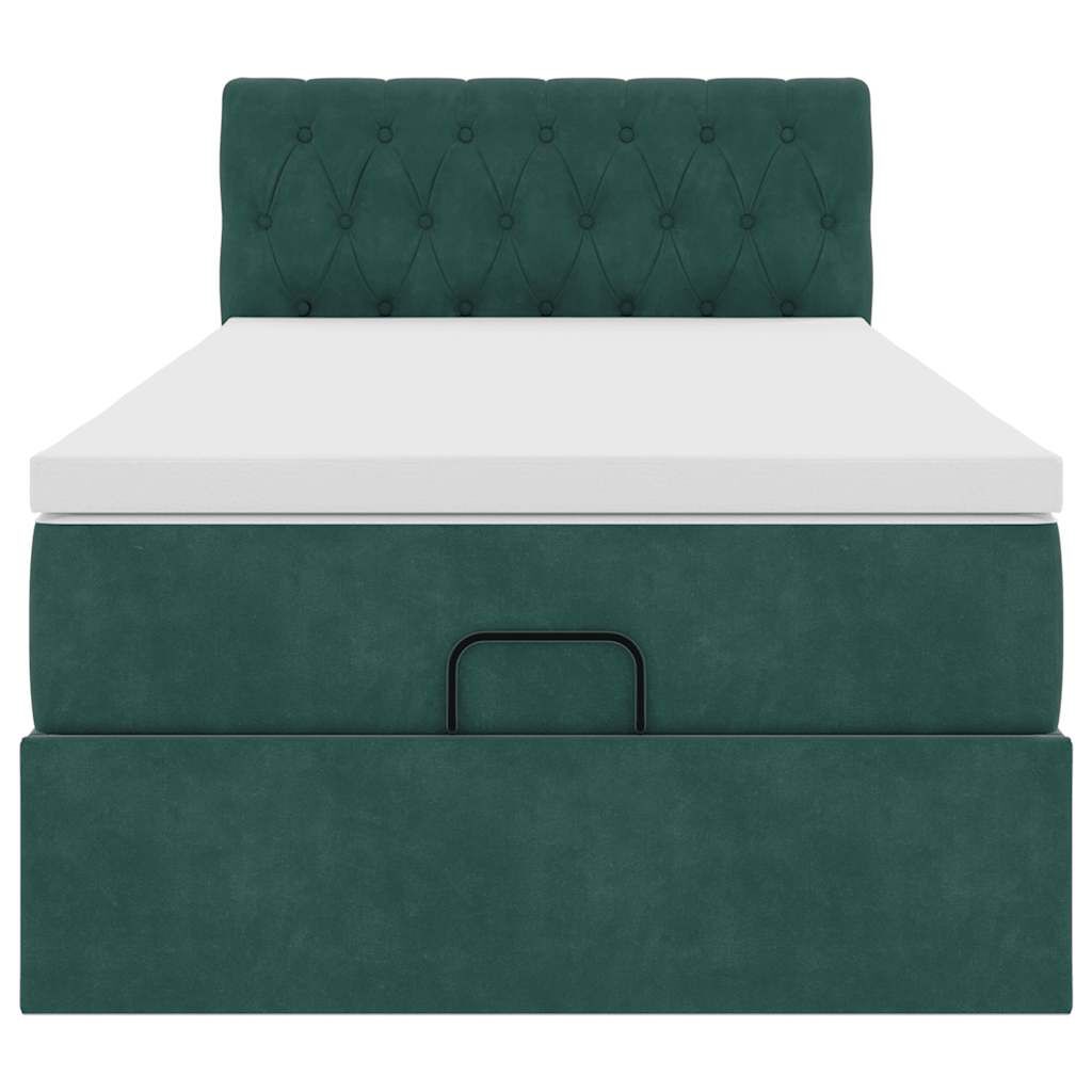 vidaXL Οθωμανικό κρεβάτι με στρώμα & LEDs Dark Green 80x200cm Velvet