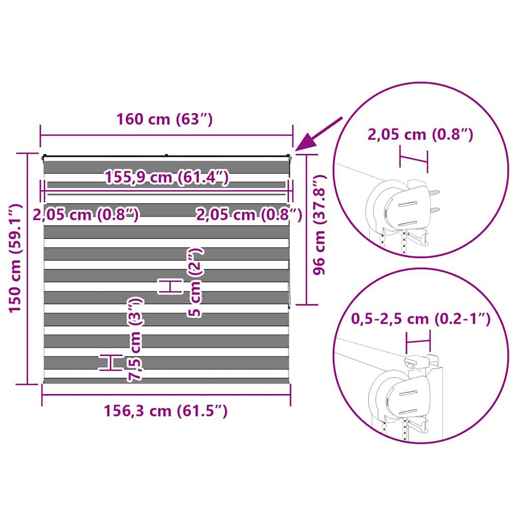 vidaXL Ζέβρα τυφλή Καφέ Πλάτος υφάσματος 155,9 εκ. Πολυεστέρας