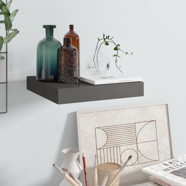 vidaXL Ράφι Τοίχου Γυαλιστερό Γκρι 23x23,5x3,8 εκ. MDF