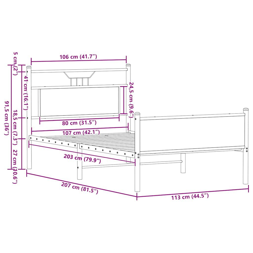 vidaXL Πλαίσιο Κρεβατιού Χωρ. Στρώμα Sonoma Δρυς 107x203 εκ. Επ. Ξύλο