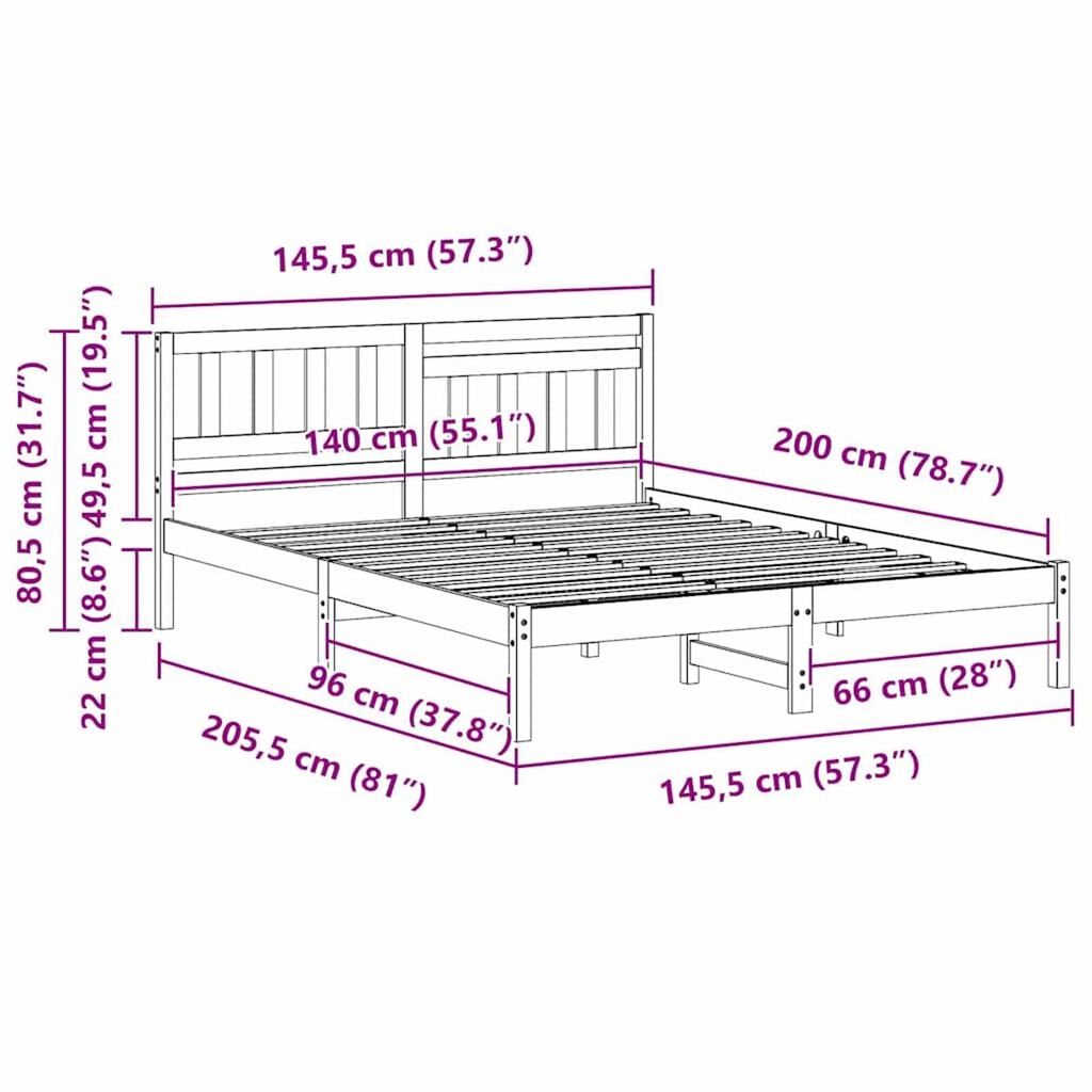 vidaXL Σκελετός Κρεβατιού Λευκό 140 x 200 cm Μασίφ ξύλο πεύκου