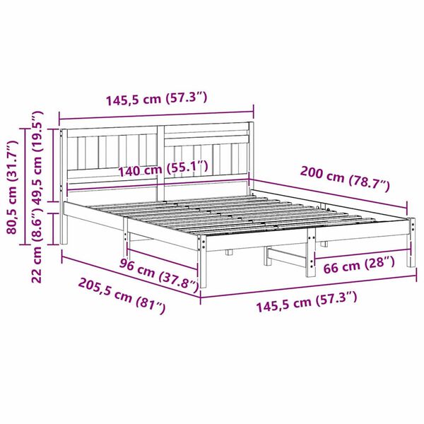vidaXL Σκελετός Κρεβατιού Λευκό 140 x 200 cm Μασίφ ξύλο πεύκου