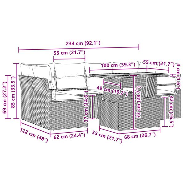 vidaXL Σετ Καναπέ Κήπου με αποθήκευση 7 pcs Μπεζ Πολυ ράταν