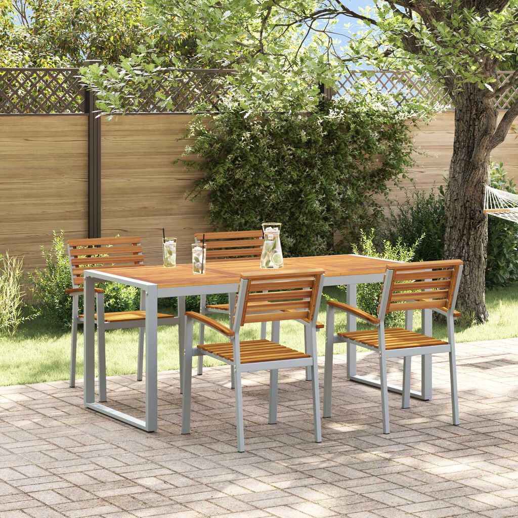 vidaXL Σέτ φαγητού για κήπο 5 pcs Γκρι και καφέ Μασίφ ξύλο ακακίας