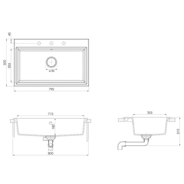 vidaXL Σιντρινο κουζίνας Γκρι 79 x 50 x 31 εκ. Γρανίτης