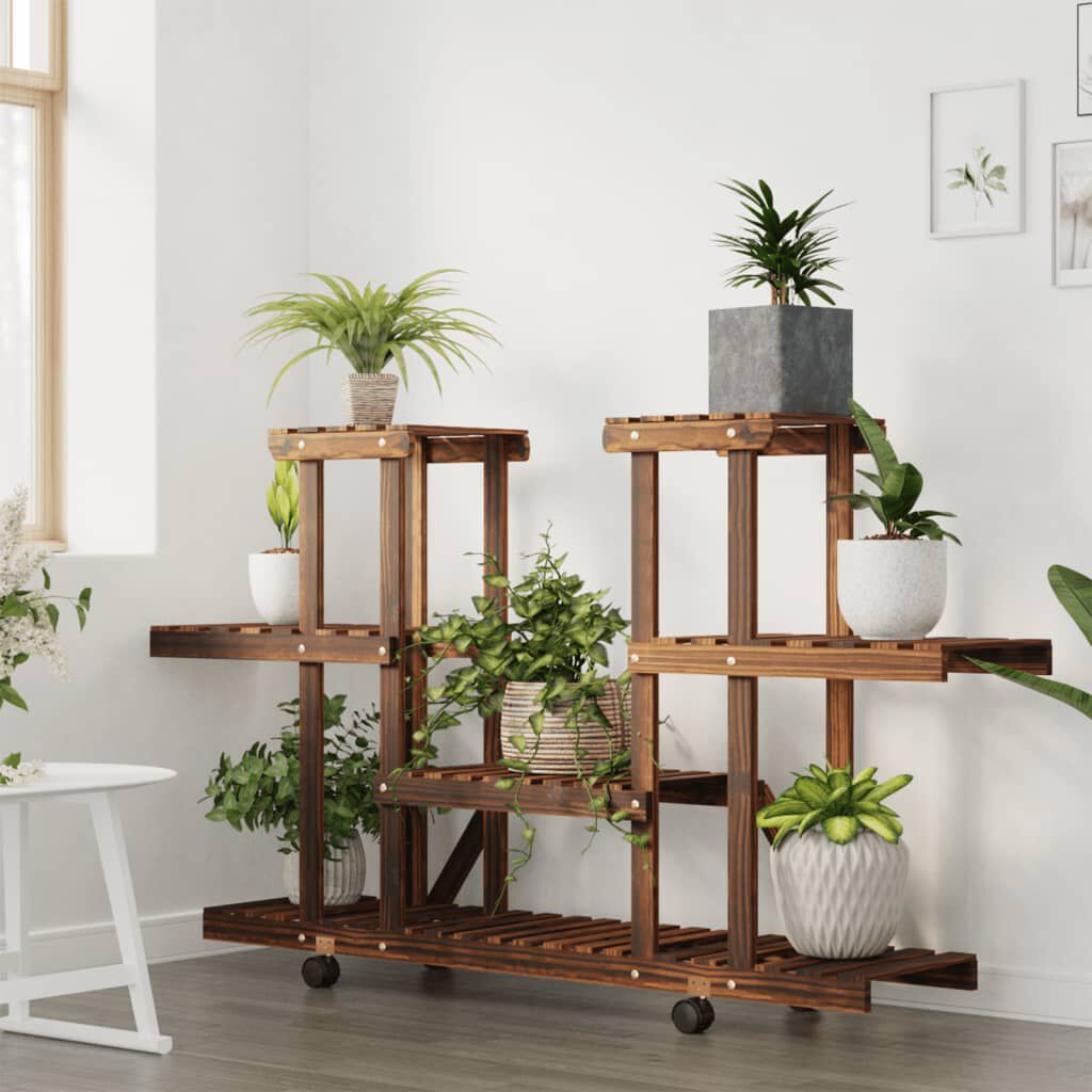 vidaXL Βάση Λουλουδιών με Ρόδες 110x25x78 εκ. από Μασίφ Ξύλο Ελάτης