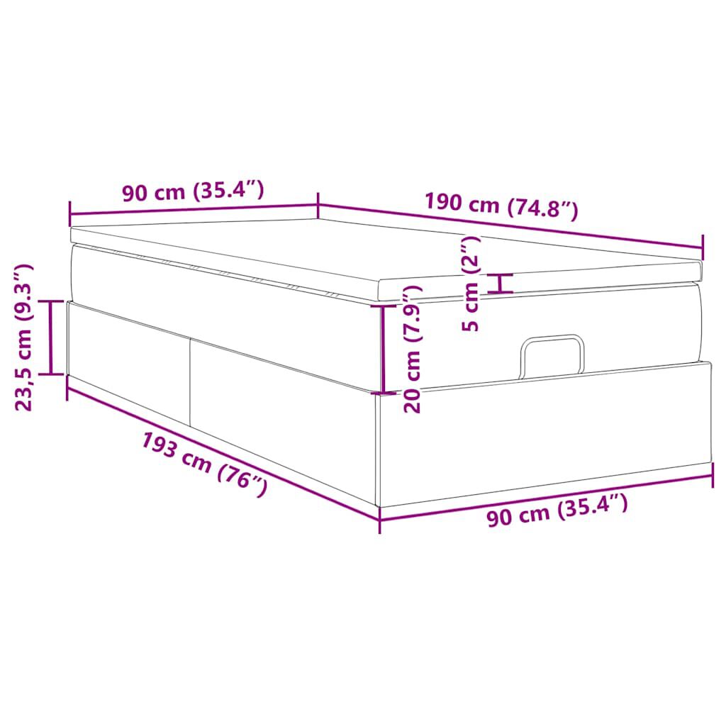 vidaXL Οθωμανικό κρεβάτι με στρώμα Μαύρο 90x190cm Velvet