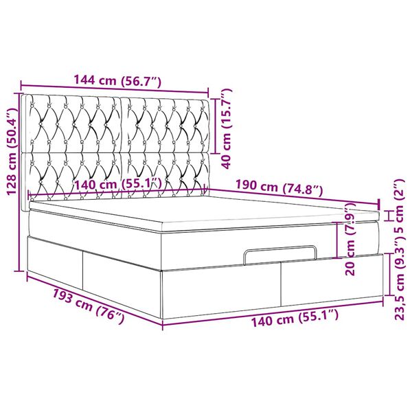 vidaXL Οθωμανικό κρεβάτι με στρώμα & LEDs Σκούρο καφέ 140x190cm Ύφασμα